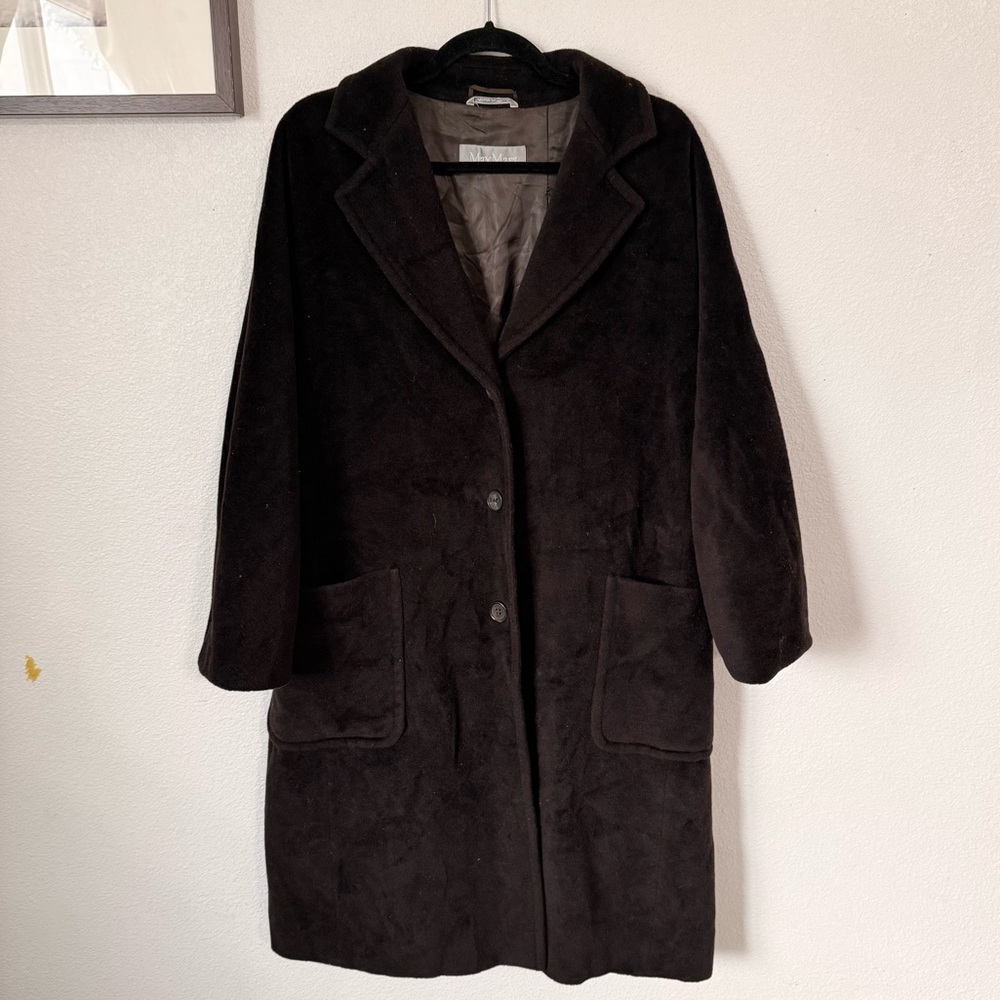 Vintage Max Mara Wool Chocolate Brown Coat Size US14 - Picture 2 of 9